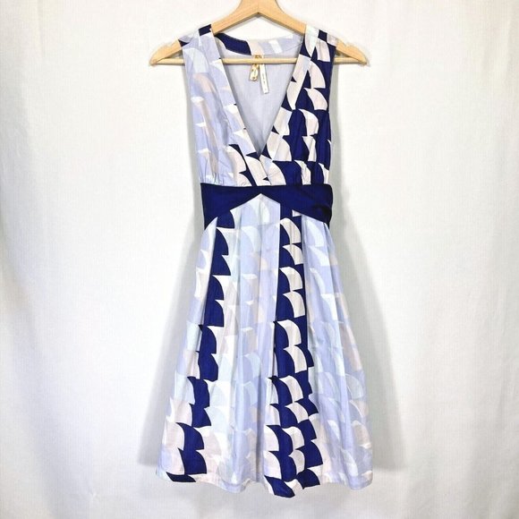 Anthropologie Dresses & Skirts - Anthropologie Maeve Blue Gray Cotton Belted Fit Flare Sleeveless Dress size 6